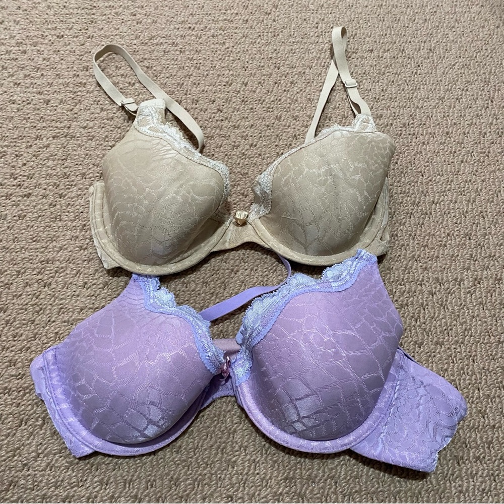 Maidenform Beige and Lavender Lace Bras
